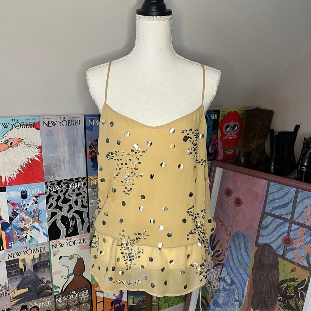 Twelfth Street by Cynthia Vincent Gold Sequin Adjustable Cinch Camisole